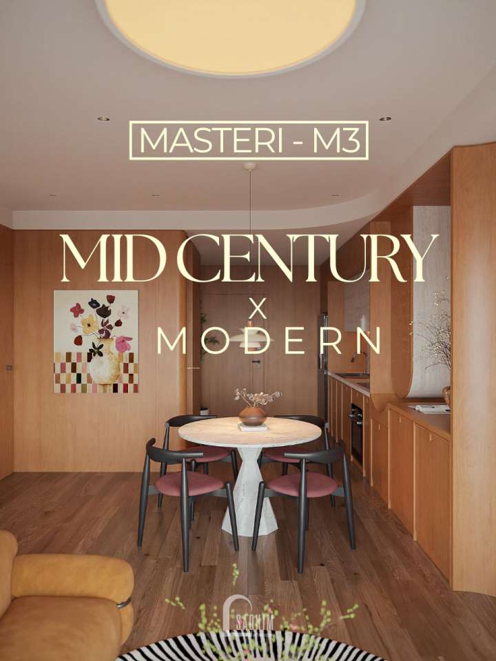 Thiết kế chung cư 60m2 Masteri Vinhomes Ocean Park khi Mid-century được làm mới bằng tinh thần hiện đại